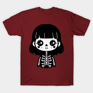 Cute Kawaii Spooky Ghost | Halloween Cute Skeleton Girl | Cutesy Girly Design T-Shirt